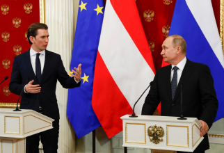 cancelarul Austriei, Sebastian Kurz si presedintele Rusiei, Vladimir Putin