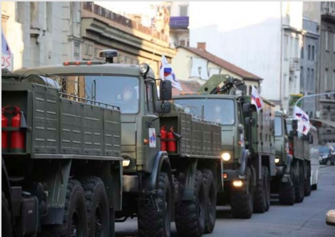 Armata rusă, pe străzile din Serbia, în contextul epidemiei de COVID-19. Sursă foto: Ministerul Apărării din Rusia