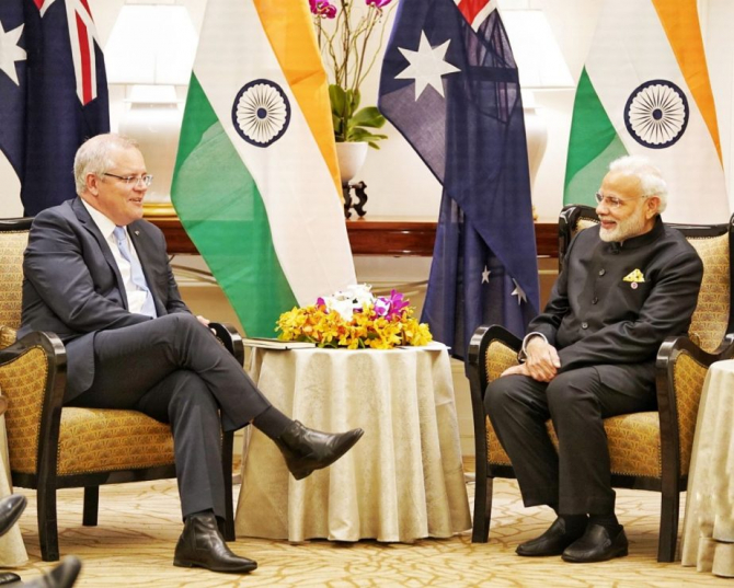 Premierul Australiei, Scott Morrison și premierul Indiei, Narendra Modi 