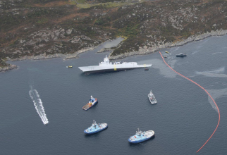 Fregata KNM Helge Ingstad, scufundată după coliziunea cu un petrolier. Sursă foto: Twtitter Coastal Administration