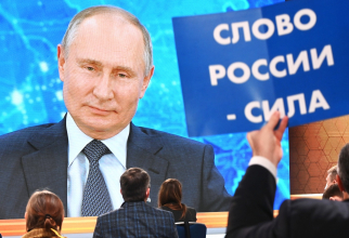 Vladimir Putin, în timpul conferinței anuale. Sursă foto: Kremlin