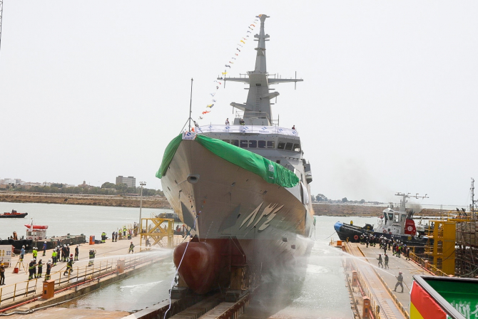 Cea de a patra corvetă pentru Marina Regală Saudită, HMS Jazan, a fost lansată la apă  Sursa foto: Navantia