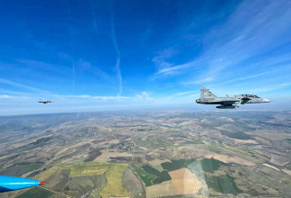 Foto de la exercitiul „Interceptor21”, la care au participat avioane MiG-21 LanceR românești și avioane Gripen maghiare. Sursă foto: KPRA via Baza 71 Aeriană "General Emanoil Ionescu"