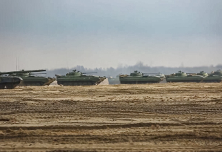 Tancuri și vehicule blindate rusești în Belarus. Sursa foto: Ministerul rus al Apărării.