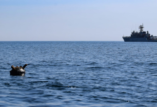 Puitorul de mine Constantin Bălescu, înaintea neutralizării unei mine în apele Mării Negre. Sursă foto: Forțele Navale Române