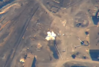 Atac rus în Ucraina, surprins dintr-o dronă. Sursă foto: Ministerul Apărării din Federația Rusă