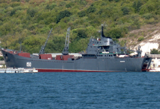 Nava rusă de desant Saratov, scufundată de ucraineni lângă coasta Mării Azov. Sursă foto: Wikipedia