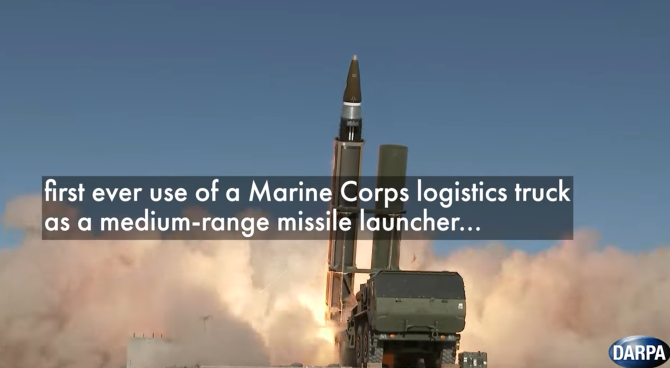 Racheta hipersonică OpFires, lansată în premieră de pe un camion logistic american. Foto: Captură video DARPA