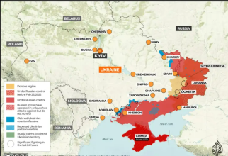 Harta operațiunilor militare și teritoriului ocupat din Ucraina la data de 6 septembrie 2022. Foto: Al Jazeera
