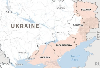 Harta regiunilor anexate ilegal de Federația Rusă în Ucraina, și controlul rus asupra acestora. Foto: Euractiv