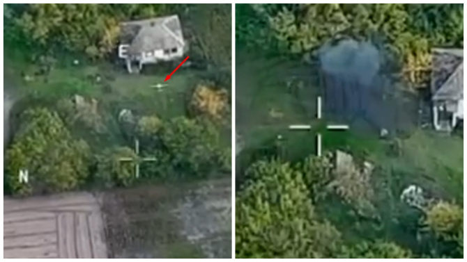 Captură video din timpul atacului unei drone autohtone Punisher. Video: Mil.in.ua via Forțele pentru Operații Speciale Ucrainene