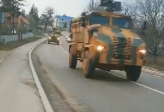 MRAP Kirpi turcesc dotat cu turelă românească Anubis, în Ucraina. Foto: Captură video YouTube @World Global News