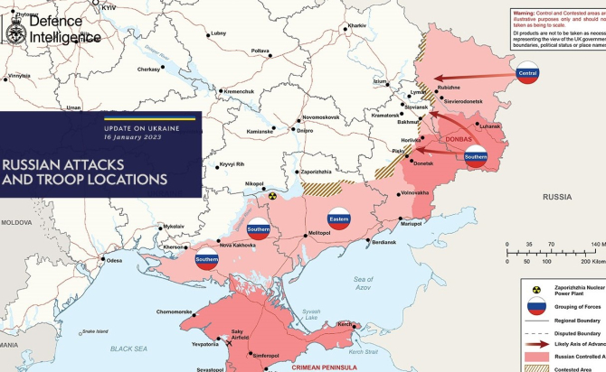 Harta estului Ucrainei / Ministerul Britanic al Apărării