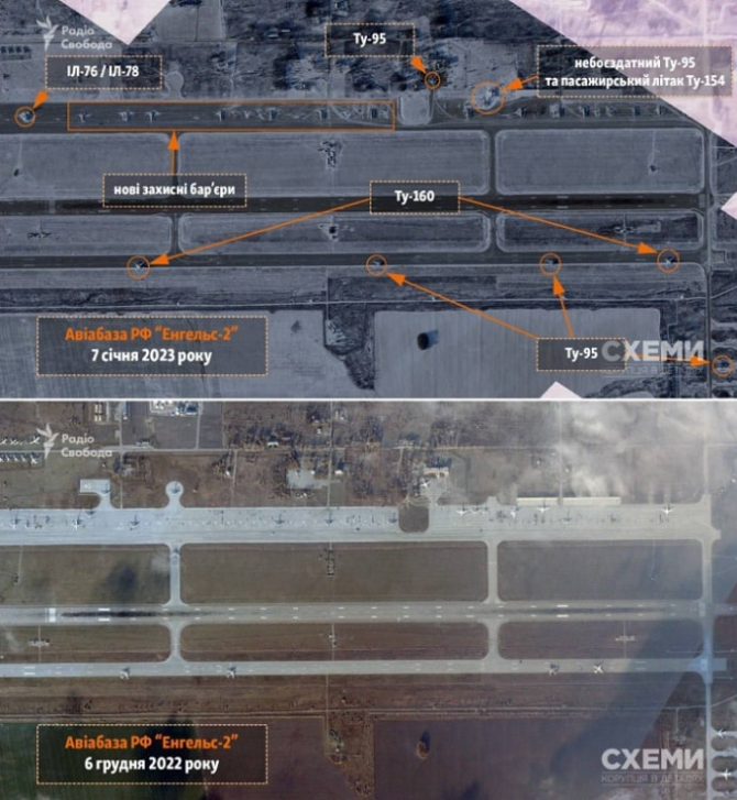 Imaginile din satelit cu bombardierele strategice pregătite de luptă pe aerodromul de aviație Engels. Sursa foto: Planet Labs.