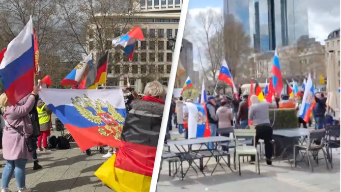 Mii de protestatari pro Putin manifestă în Germania, aprilie 2022. Sursa Foto: Twitter @peterjwilke/@warringtwenties