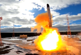 Lansare de probă a rachetei balistice intercontinentale Sarmat. Regiunea Arhangelsk, Rusia, 20 aprilie 2022. Foto: Ministerul rus al Apărării