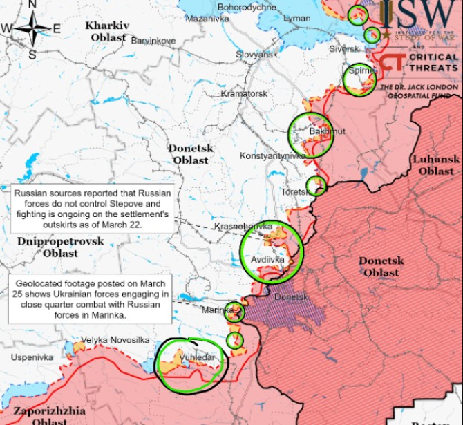 Harta frontului din estul Ucrainei - ISW, 27/03/2023