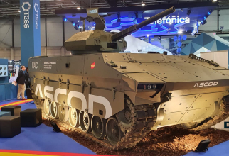 Mașină de luptă Ascod. Varianta cu mortier de 120 mm, prezentată la Expoziția Internațională de Apărare și Securitate FEINDEF, de la Madrid, mai 2023