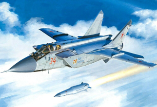 MiG-31K rusesc, lansând o rachetă hipersonică Kinzhal. Foto: Hobbyboss @eBay