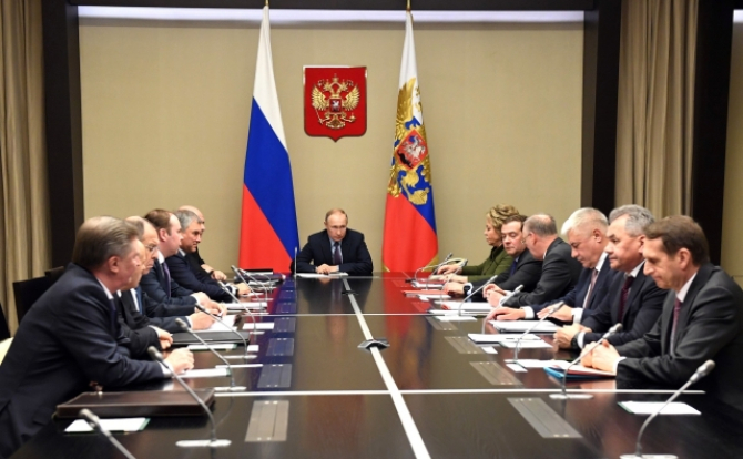 Ședință prezidată de președintele Vladimir Putin, în 2020, în cadrul Consiliului de Securitate al Rusiei. Foto: Kremlin