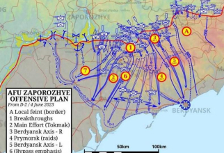 Hartă care indică o posibilă direcție principală a contraofensivei la Zaporojie către Marea Azov. Photo: Surse deschise din social media