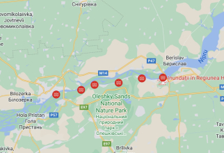 Harta zonei inundate de apele din barajul Kahovka / googlemaps, 07 iunie 2023