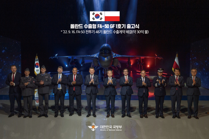 Prezentarea primului avion de luptă de tip FA-50 produs de sud-coreeni pentru Polonia. Foto: Ministerul Apărării de la Seul