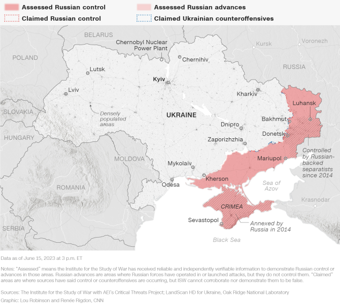 Frontul de est, Ucraina, iunie 2023. Foto: ISW via CNN
