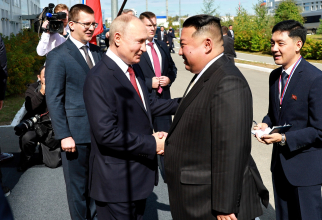 Întrevederea dintre președintele rus Vladimir Putin și liderul nord-coreean Kim Jong-Un în Orientul Îndepărtat Rus. Foto: Kremlin.ru