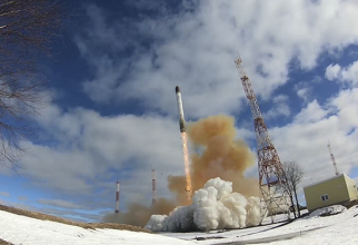 Lansarea unei rachete balistice intercontinentale de tip Sarmat de către Federația Rusă. Foto: Ministerul Apărării din Rusia