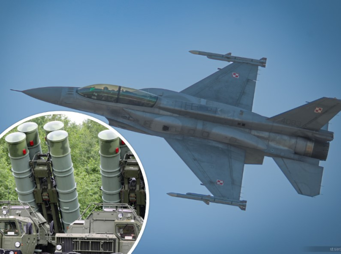 Imagine ilustrativă. F-16 al Poloniei (Foto: P. Gubernat, forțele armate poloneze) / Sistem de tip S-400 (ministerul rus al apărării)
