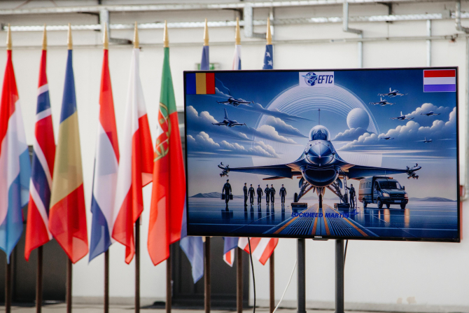 Ministrul apărării naționale, Angel Tîlvăr, și omologul din Regatul Țărilor de Jos, Kajsa Ollongren, au inaugurat luni, 13 noiembrie 2023, Centrul European de Instruire F-16 din România, care va funcționa în Baza Aeriană 86 Fetești. Sursa Foto:MApN.