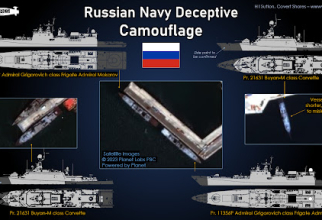Marina militară rusă a continuat să aplice un camuflaj înșelător pe unele dintre cele mai importante nave care operează în Marea Neagră. Utilizarea noului camuflaj a fost semnalată pentru prima dată la 22 iunie 2023, când fregata Amiral Essen a fost obser