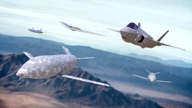 Imagine concept cu un F-35 și noile drone CCA (Collaborative Combat Aircraft). Photo source: Lockheed Martin