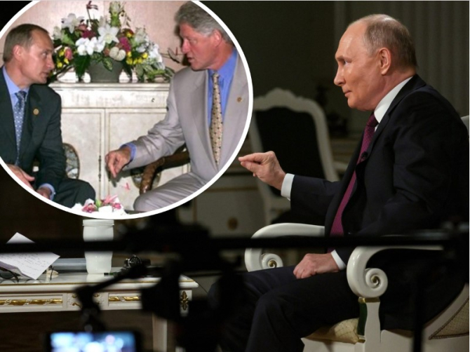 Vladimir Putin, interviu cu Tucker Carlson februarie 2024 / Vladimir Putin și Bill Clinton, 3 iunie 2000, Kremlin  / Kremlin.ru