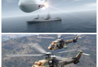 Sistemul Sea Ceptor și elicoptere H215M ale Armatei Chiliene. Foto: Colaj DefenseRomania din foto oficiale MBDA și Airbus