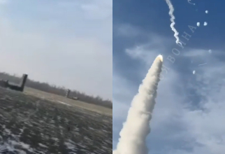 Sistemele rusești S-400 încerca să respingă un atac cu rachete GMLRS lansat de sistemul HIMARS al Ucrainei. Imagini de pe canalul YouTube "SVOYA VOYNA".