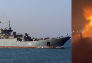 Colaj Nava de desant a Flotei ruse din Marea Neagră/Atac cu rachete efectuat de ucraineni asupra portului Sevastopol.
