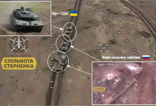 Forțele ruse au încercat fără succes să extragă de pe front un tanc Strv 122A avariat care aparținea forțelor armate ucrainene. Sursa foto: ArmyRecognition.
