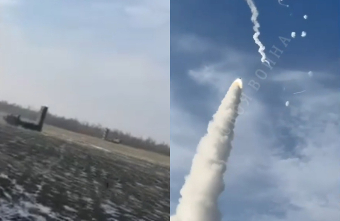Sistemele rusești S-400 încerca să respingă un atac cu rachete GMLRS lansat de sistemul HIMARS al Ucrainei. Imagini de pe canalul YouTube "SVOYA VOYNA".