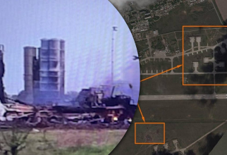 Imagini din satelit cu urmările atacului asupra aerodromului "Dzhankoi" din Crimeea. Colaj: Glavred, foto: captură de ecran din video, Schemes/Planet Labs.

