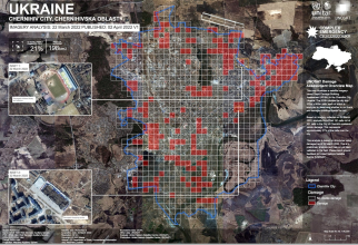 O analiză a unei imagini din satelit realizată de Centrul de sateliți al Națiunilor Unite arată amploarea pagubelor provocate de atacurile rusești la Cernihiv. UNOSAT este una dintre organizațiile care a folosit datele satelitare ale companiei comerciale 