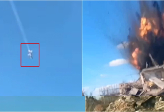 O bombă ghidată de aviaţie (probabil un AASM-250 Hammer) lovește o poziție militară rusă din satul ucrainean Tonenke. Martie-aprilie 2024. Ucraina. Imagini dintr-o înregistrare video realizată de canalul de Telegram al @rusich_army.
