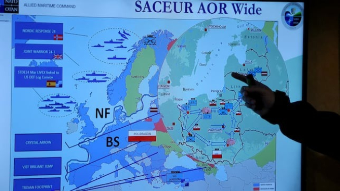 O hartă a Europei prezentată în cadrul unui exercițiu militar NATO- imagine ilustrativă.