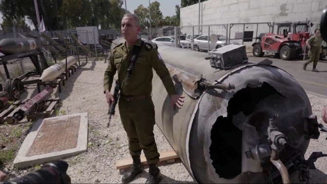 Rachetă balistică iraniană, prezentată de IDF / captură video Reuters 